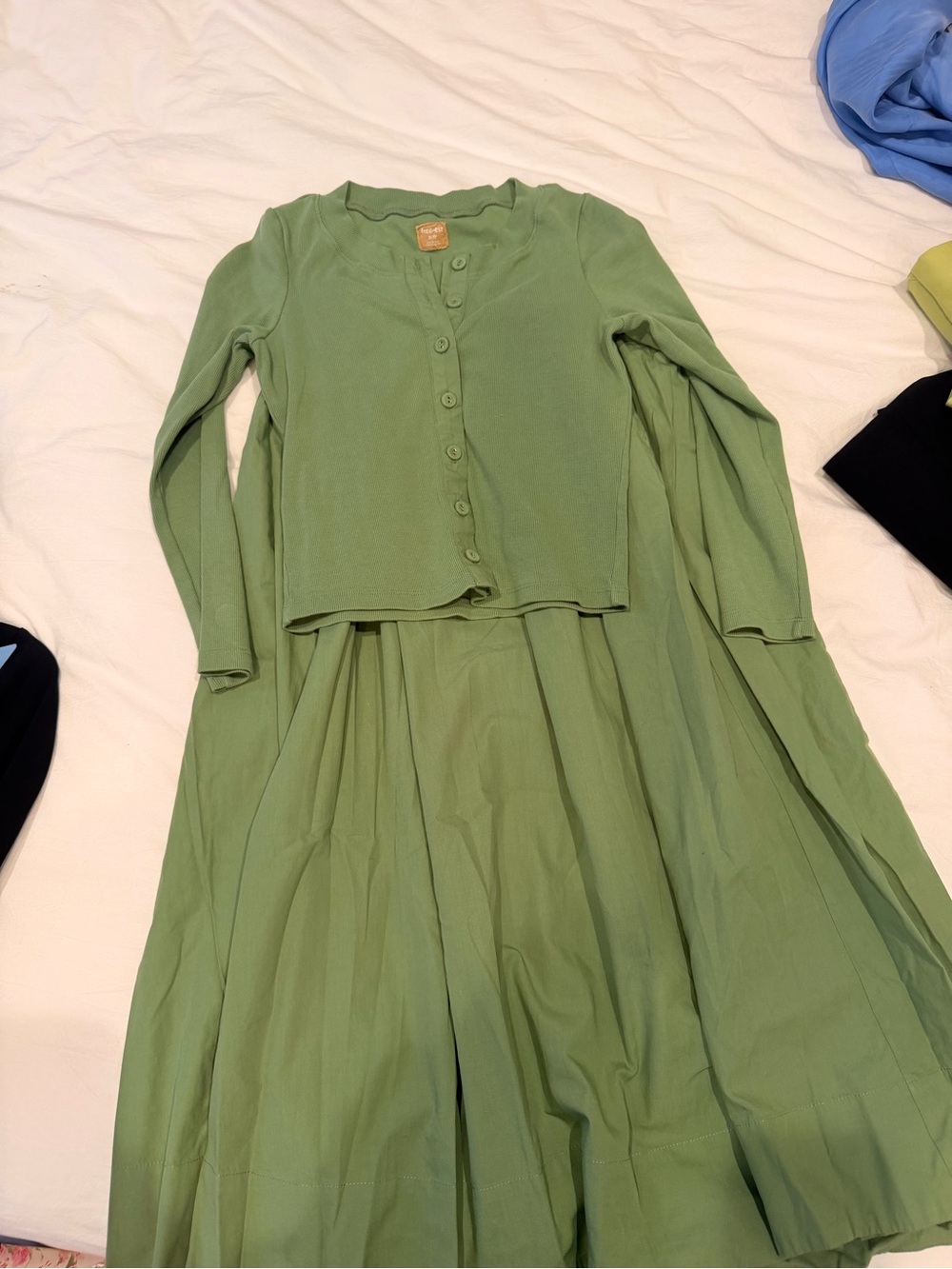 Free People Sage Green Long Sleeve Button-Front Dress
